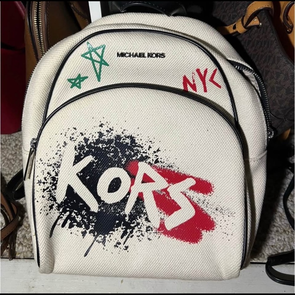 Michael Kors White and Red Graphic Backpack